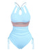 1950s Solid Keyhole Collar Cross-Bind Swimsuit