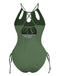 1950s Solid Keyhole Collar Cross-Bind Swimsuit