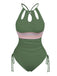 1950s Solid Keyhole Collar Cross-Bind Swimsuit