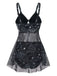 Black 1930s Mesh Hollow-Out Sun Moon Print Swimdress