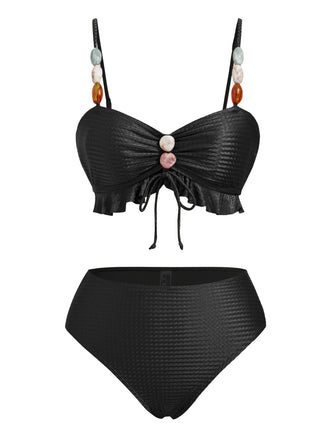 1950s Textured Fabric Colored Stones Bikini Set