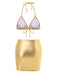 1970s Halter Metallic Bikini & Ruched Cover-Up