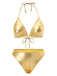1970s Halter Metallic Bikini & Ruched Cover-Up