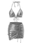 1970s Halter Metallic Bikini & Ruched Cover-Up