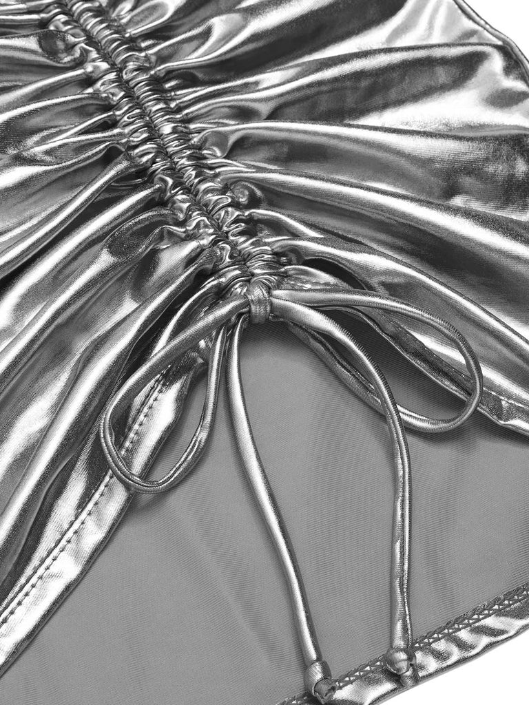 1970s Halter Metallic Bikini & Ruched Cover-Up