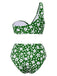 Green 1950s One-Shoulder Floral Bikini Set