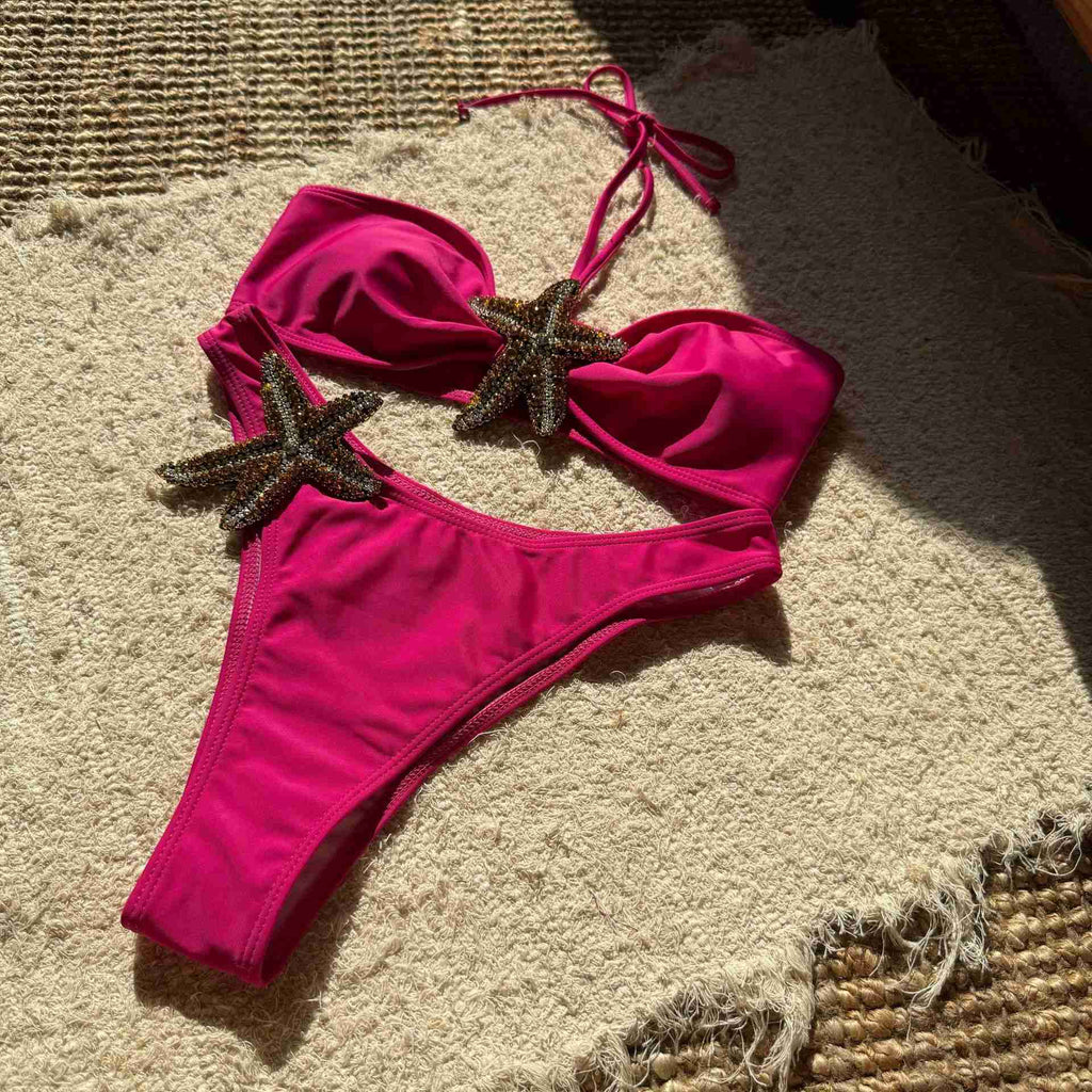 1960s Starfish Lace-Up Halter Bikini Set