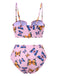 Pink 1950s Hollow Ring Butterfly Bikini Set