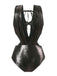 Black 1970s Solid Appliques Strappy Glossy One-Piece Swimsuit