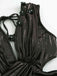 Black 1970s Solid Appliques Strappy Glossy One-Piece Swimsuit