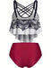 Red 1980s Gothic Skull Front Cross Ruffle Swimsuit
