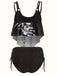 1980s Gothic Skull Bow Ruffle Swimsuit