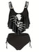 1980s Gothic Skull Bow Ruffle Swimsuit