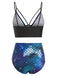 Deep Blue 1980s Gothic Starry Sky Fish Scale Swimsuit