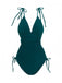 1950s Solid V-Neck Ruched One-Piece Swimsuit