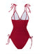 1950s Solid V-Neck Ruched One-Piece Swimsuit