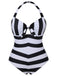 [Pre-Sale] [Plus Size] Black & White 1950s Barbie Striped Halter One-Piece Swimsuit