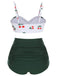 [Pre-Sale] [Plus Size] Green 1950s Sweetheart Neckline Cherry Spaghetti Strap Bikini Set