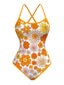 [Pre-Sale] Orange 1960s Daisy Cross Back One-Piece Swimsuit