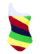[Pre-Sale] Multicolor 1970s Colorblock Stripes One-Shoulder Swimsuit