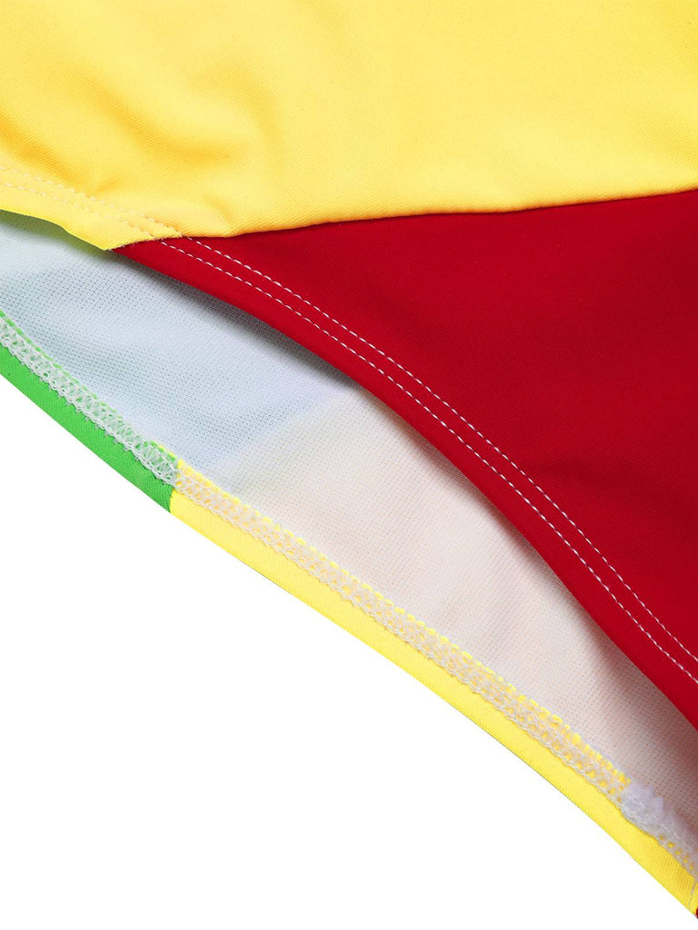 [Pre-Sale] Multicolor 1970s Colorblock Stripes One-Shoulder Swimsuit
