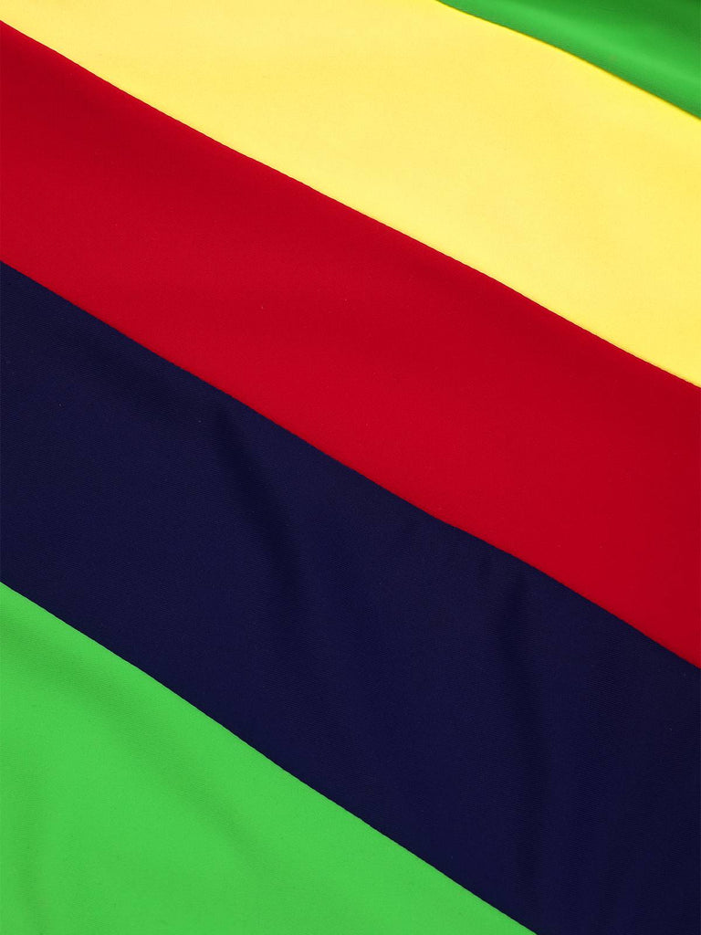 [Pre-Sale] Multicolor 1970s Colorblock Stripes One-Shoulder Swimsuit