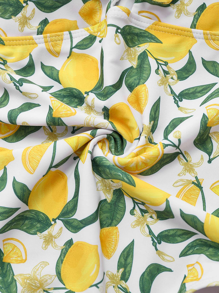 Yellow 1950s Lemon Print Bow One-Piece Swimsuit
