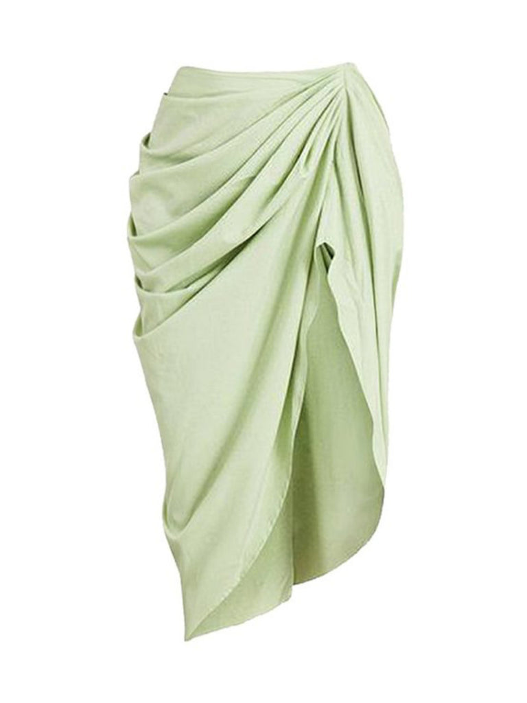 2PCS Green 1940s One-Shoulder One-Piece Swimsuit & Pleated Cover Up