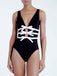 2PCS Black 1940s Bow One-Piece Swimsuit & Swim Skirt