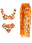 2PCS Orange 1940s Ruffle Floral Bikini Set & Cover Up