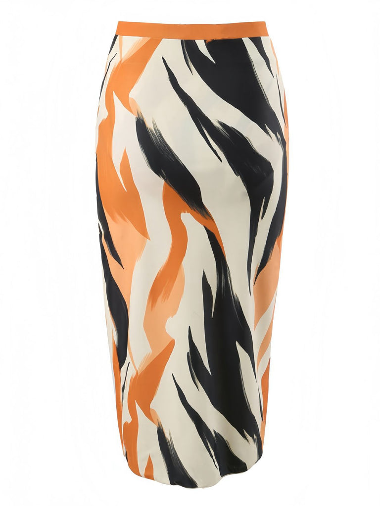 Khaki 1960s Artistic Brush High Slits Cover-Up