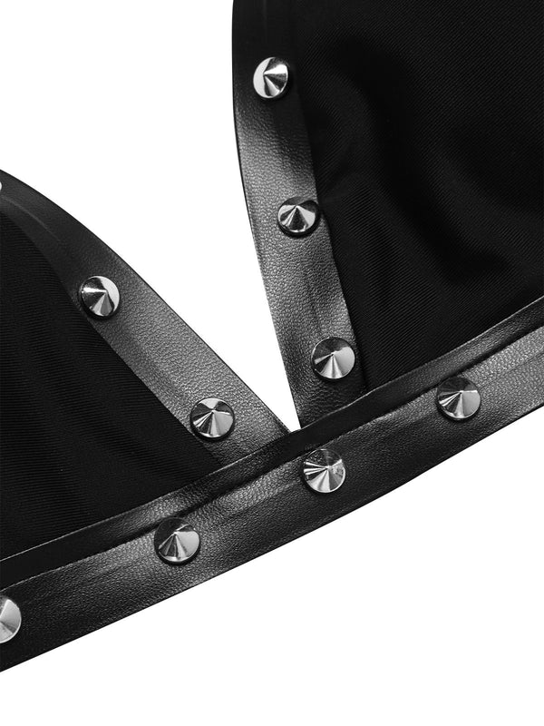 Black 1980s Gothic Spider Web Rivets Bikini Set | Retro Stage