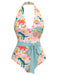 [Pre-Sale] Multicolor 1950s Dinosaur Print Halter One-Piece Swimsuit