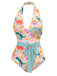 [Pre-Sale] Multicolor 1950s Dinosaur Print Halter One-Piece Swimsuit
