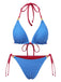 2PCS Blue 1950s Halter Plaid Alloy Star Bikini Set & Shorts