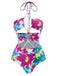 2PCS 1940s Cutout Halter Oil Painting Swimsuit & Cover-Up