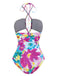 2PCS 1940s Cutout Halter Oil Painting Swimsuit & Cover-Up