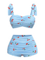 Blue 1950s Cherry Plaid Lace-up Swimsuit
