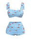 [Pre-Sale] Blue 1950s Cherry Plaid Lace-up Swimsuit