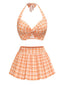 [Pre-Sale] Orange 1930s Gingham Plaid Halter Swimsuit