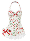 [Pre-Sale] 1950s Halter Strawberry Lace Bow Swimdress
