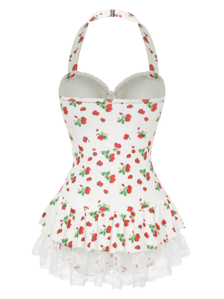 [Pre-Sale] 1950s Halter Strawberry Lace Bow Swimdress