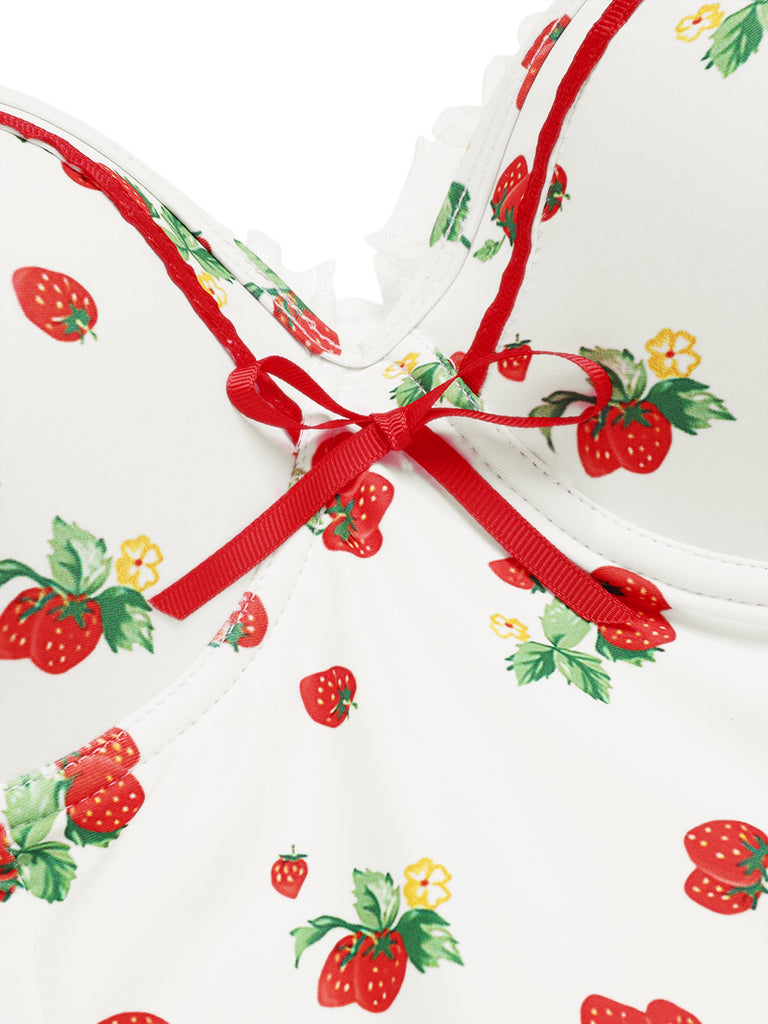[Pre-Sale] 1950s Halter Strawberry Lace Bow Swimdress