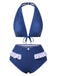 [Pre-Sale] Blue 1950s Ruffle Halter Polka Dots Swimsuit