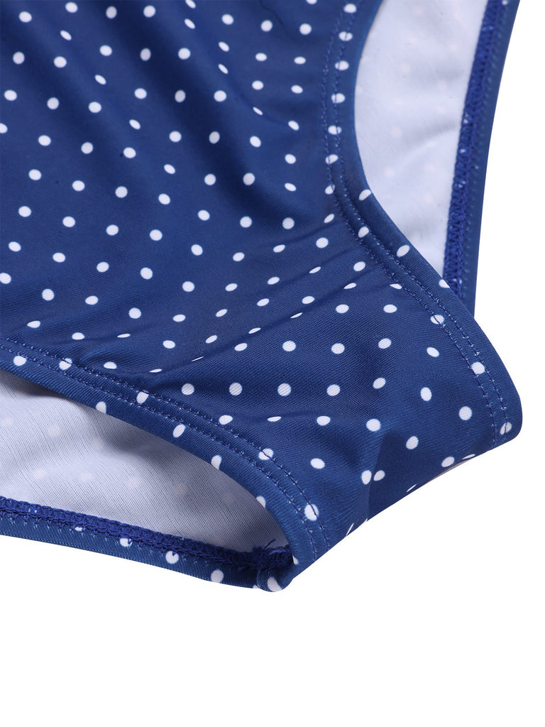 [Pre-Sale] Blue 1950s Ruffle Halter Polka Dots Swimsuit