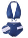 [Pre-Sale] Blue 1950s Ruffle Halter Polka Dots Swimsuit