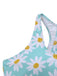 Blue 1960s Daisy Print Check Tankini Set