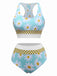 Blue 1960s Daisy Print Check Tankini Set