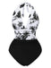 1940s Leaf Print Halter Neck One-piece Swimsuit