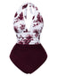 1940s Leaf Print Halter Neck One-piece Swimsuit